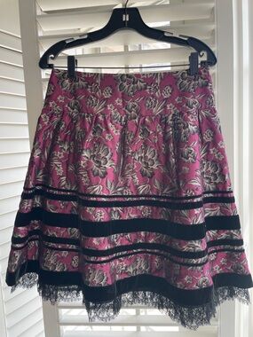 Nanette Lepore Floral Lace-Trim A-Line Skirt - Pink & Black